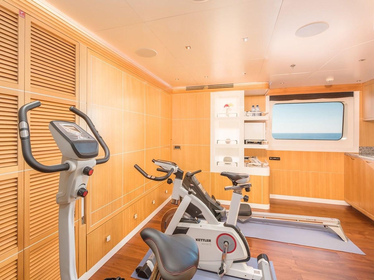 a bike in a room aboard JADE 959 Yacht for Sale