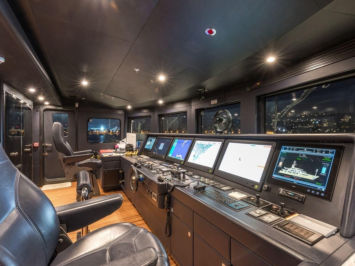 a room full of monitors aboard JADE 959 Yacht for Sale