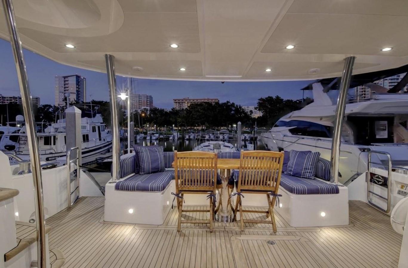 a room with a table chairs and a pool aboard SUNSEEKER 74 2012 SEA C Yacht for Sale