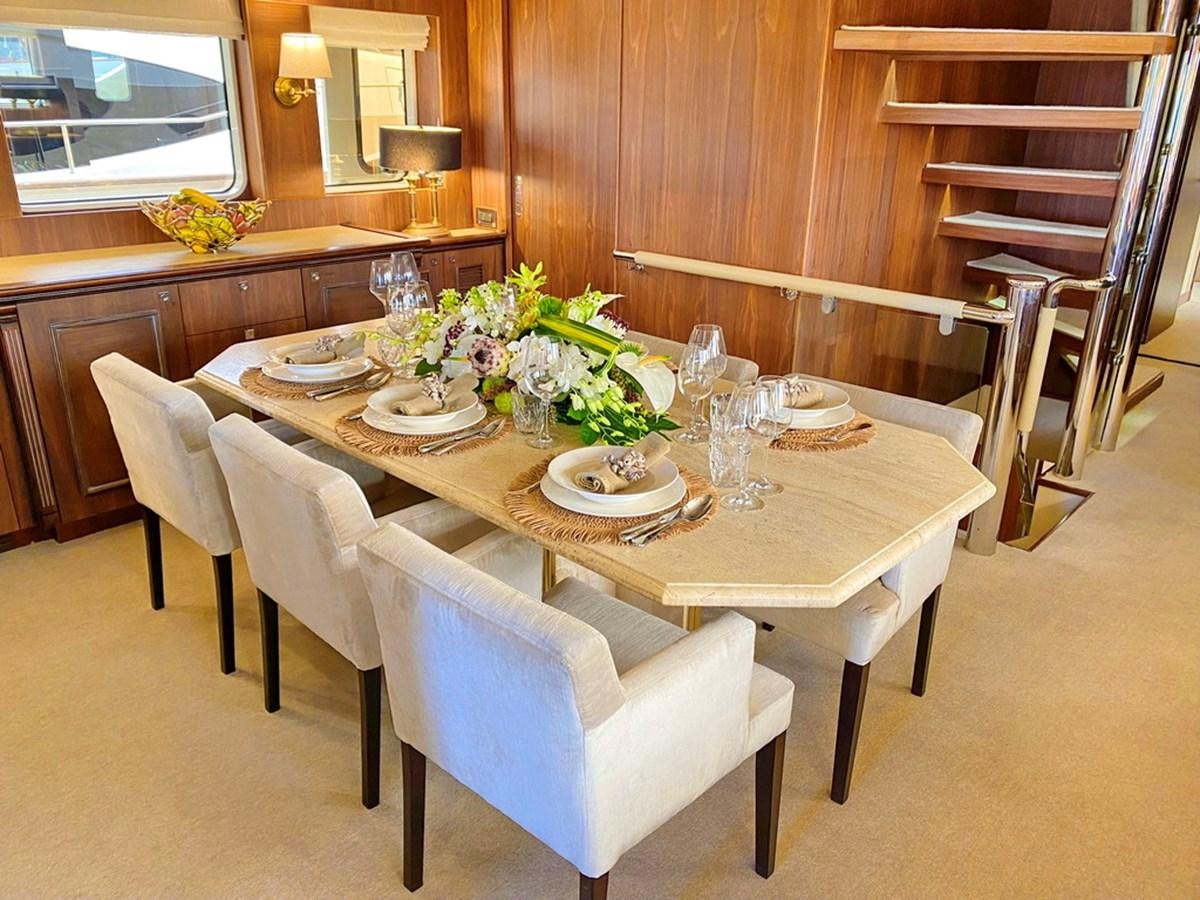 a table with plates and glasses on it aboard O Yacht for Sale