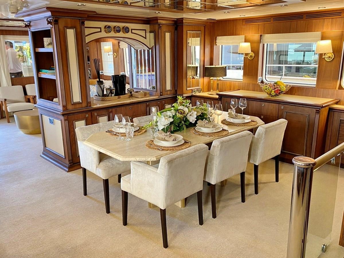 a dining table in a restaurant aboard O Yacht for Sale
