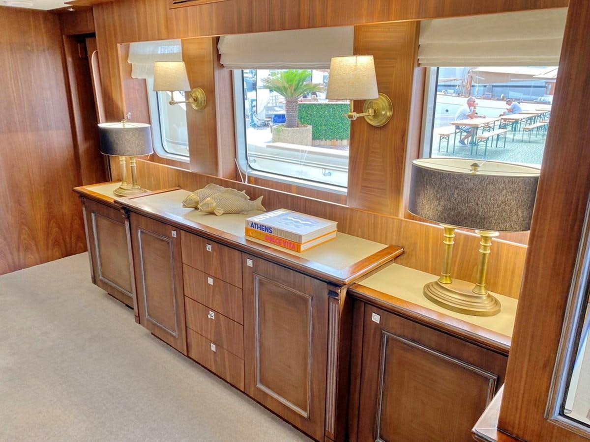 a kitchen with a large window aboard O Yacht for Sale