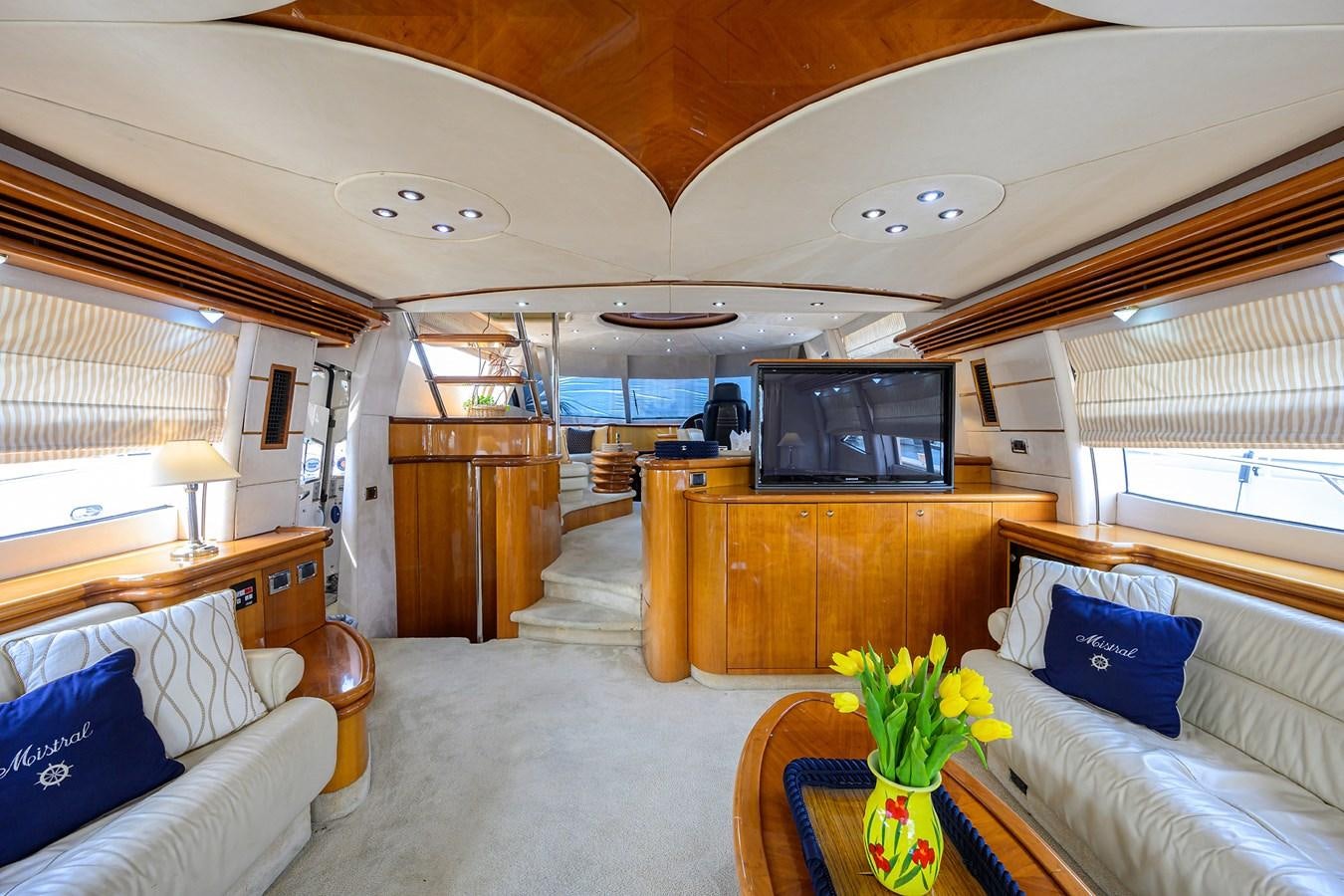 a bedroom with a large tv aboard MISTRAL Yacht for Sale