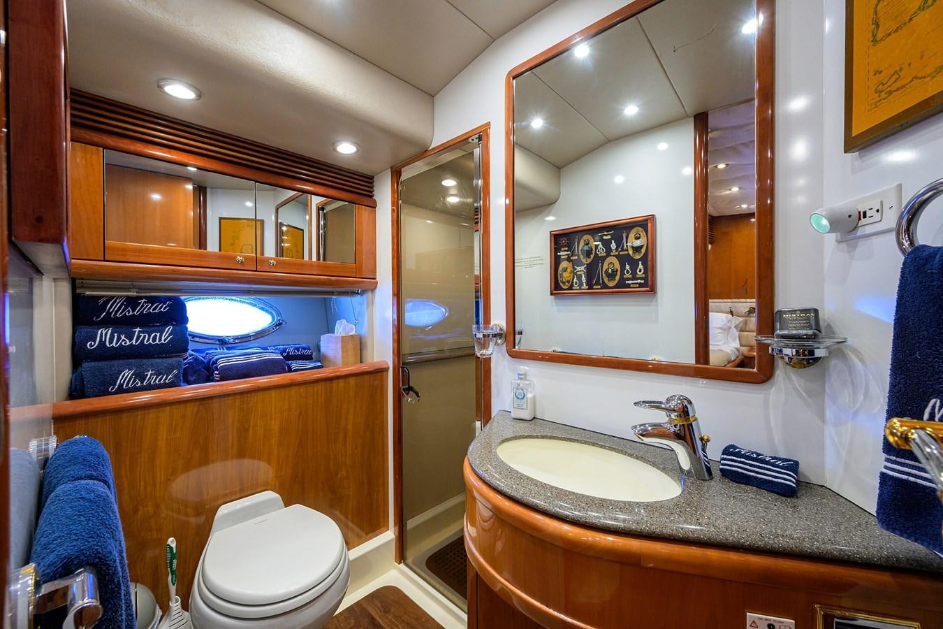 a bathroom with a sink and a toilet aboard MISTRAL Yacht for Sale