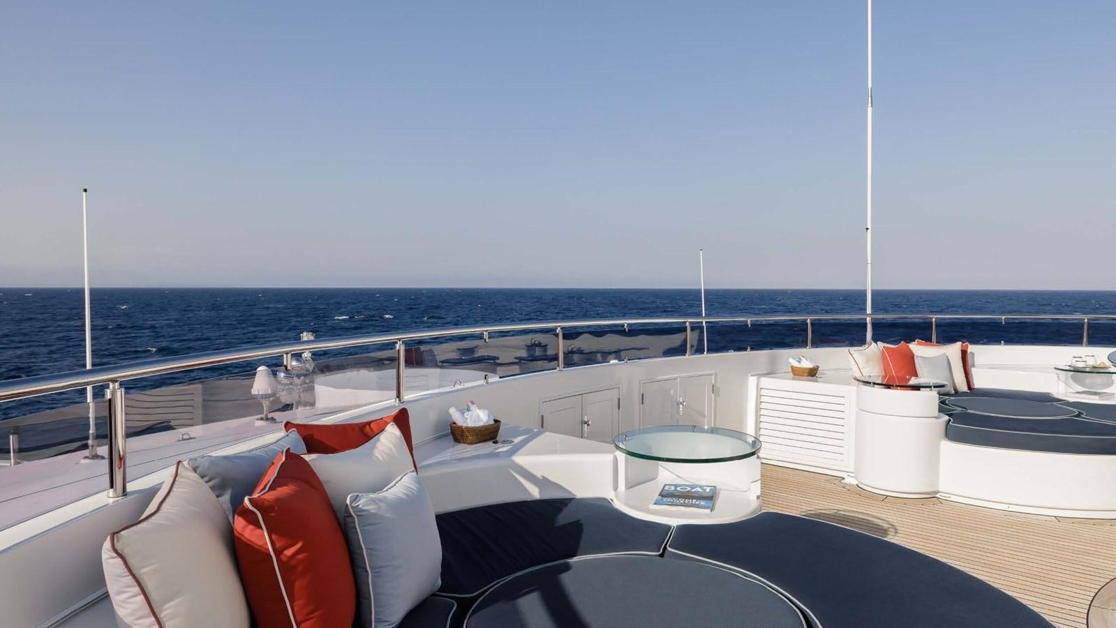 a deck with a view of the ocean and the ocean aboard OLYMPUS Yacht for Sale