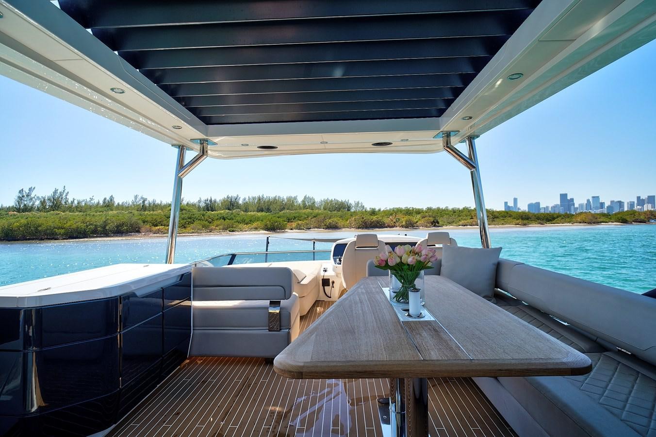 a table on a boat aboard RAW WAVE Yacht for Sale