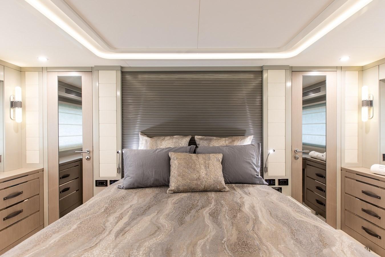 a bed with pillows aboard MY LADY Y Yacht for Sale