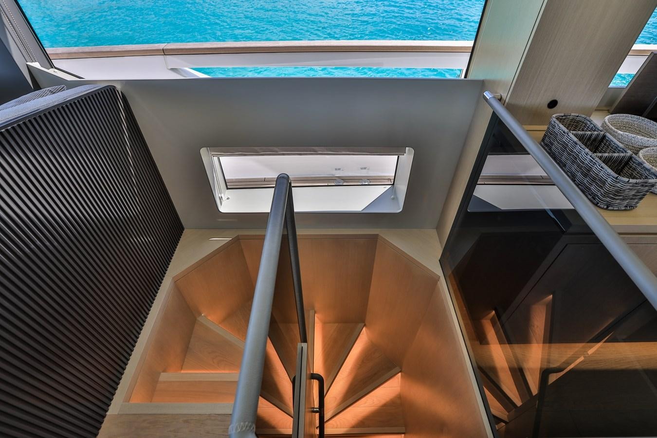 a shelf with a shelf and a shelf with a basket aboard MY LADY Y Yacht for Sale