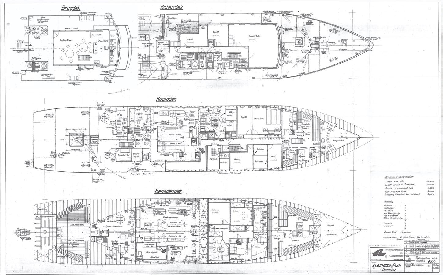 diagram, engineering drawing aboard TE STREEP Yacht for Sale