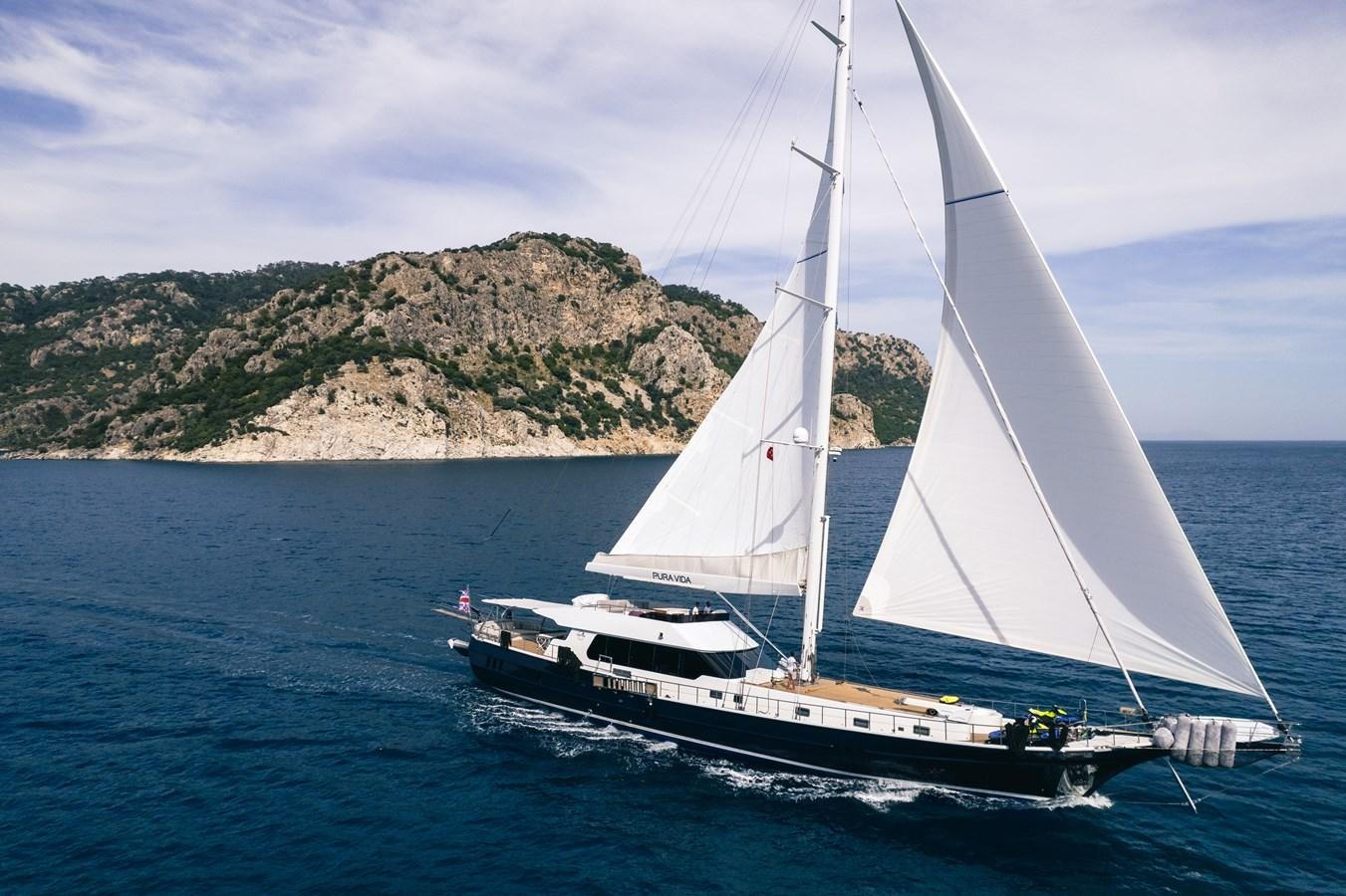 a sailboat on the water aboard PURA-VIDA Yacht for Sale