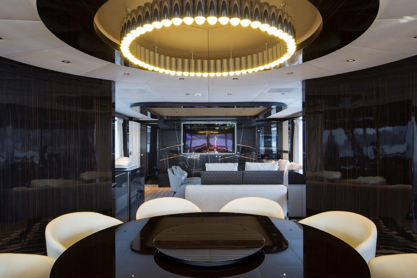inside of a building with a large chandelier aboard DYNAMIQ GTT 115  Yacht for Sale