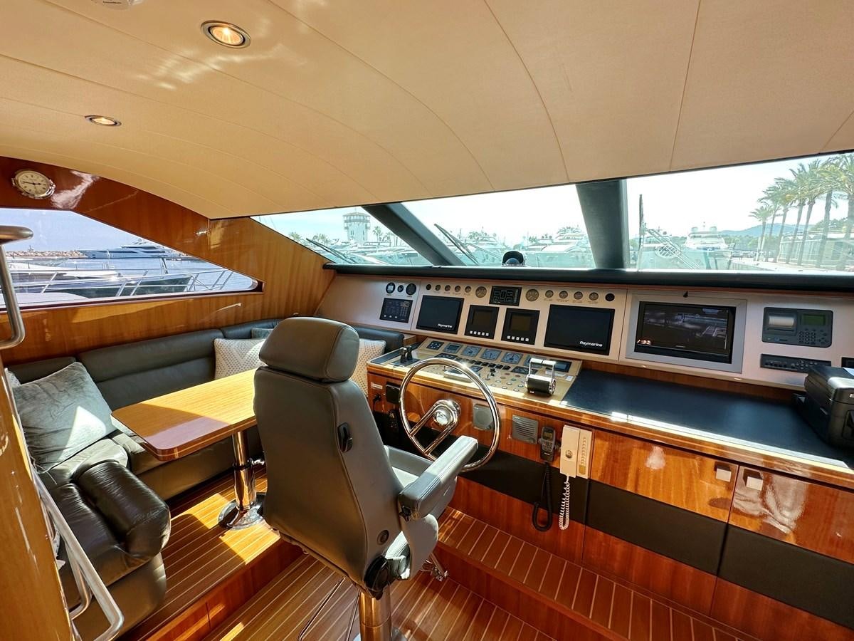 inside of a vehicle with a desk and chairs and a television aboard ESPRESSO Yacht for Sale