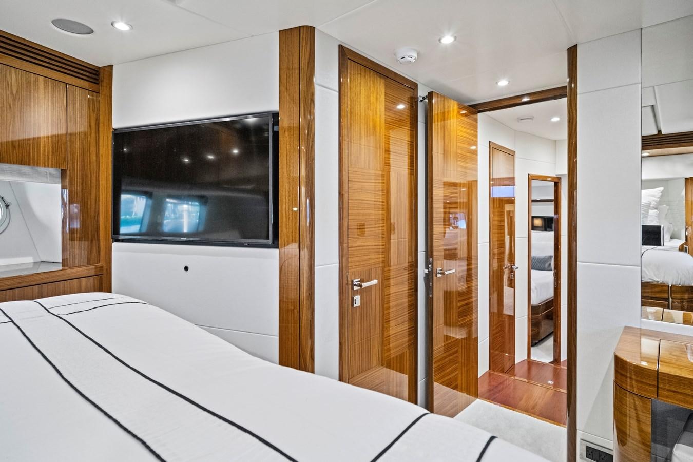 a room with a glass wall aboard MISTY K Yacht for Sale