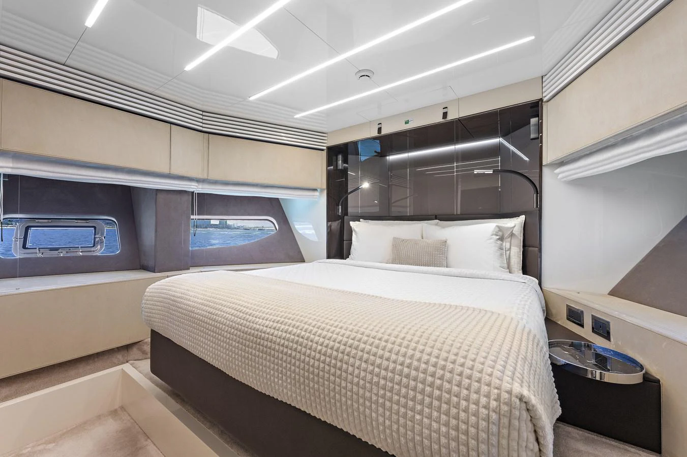 a bed in a room aboard MOSHE Yacht for Sale