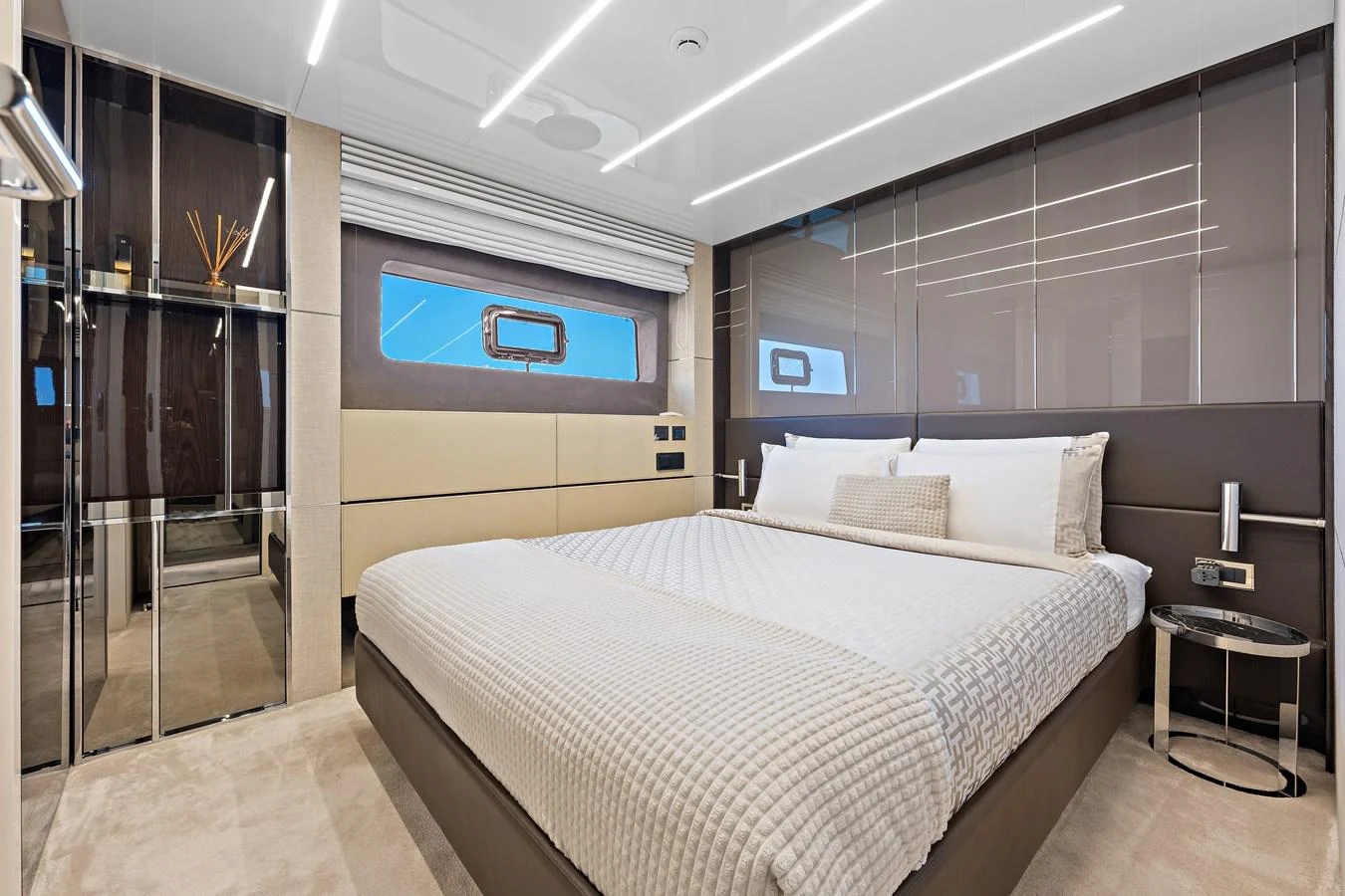a bed in a room aboard MOSHE Yacht for Sale