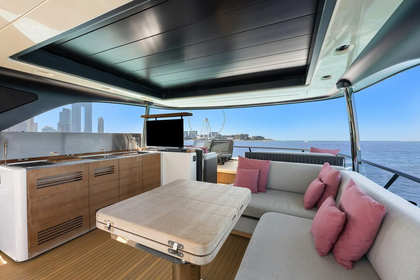 a boat with a bed and a tv on it aboard MOSHE Yacht for Sale
