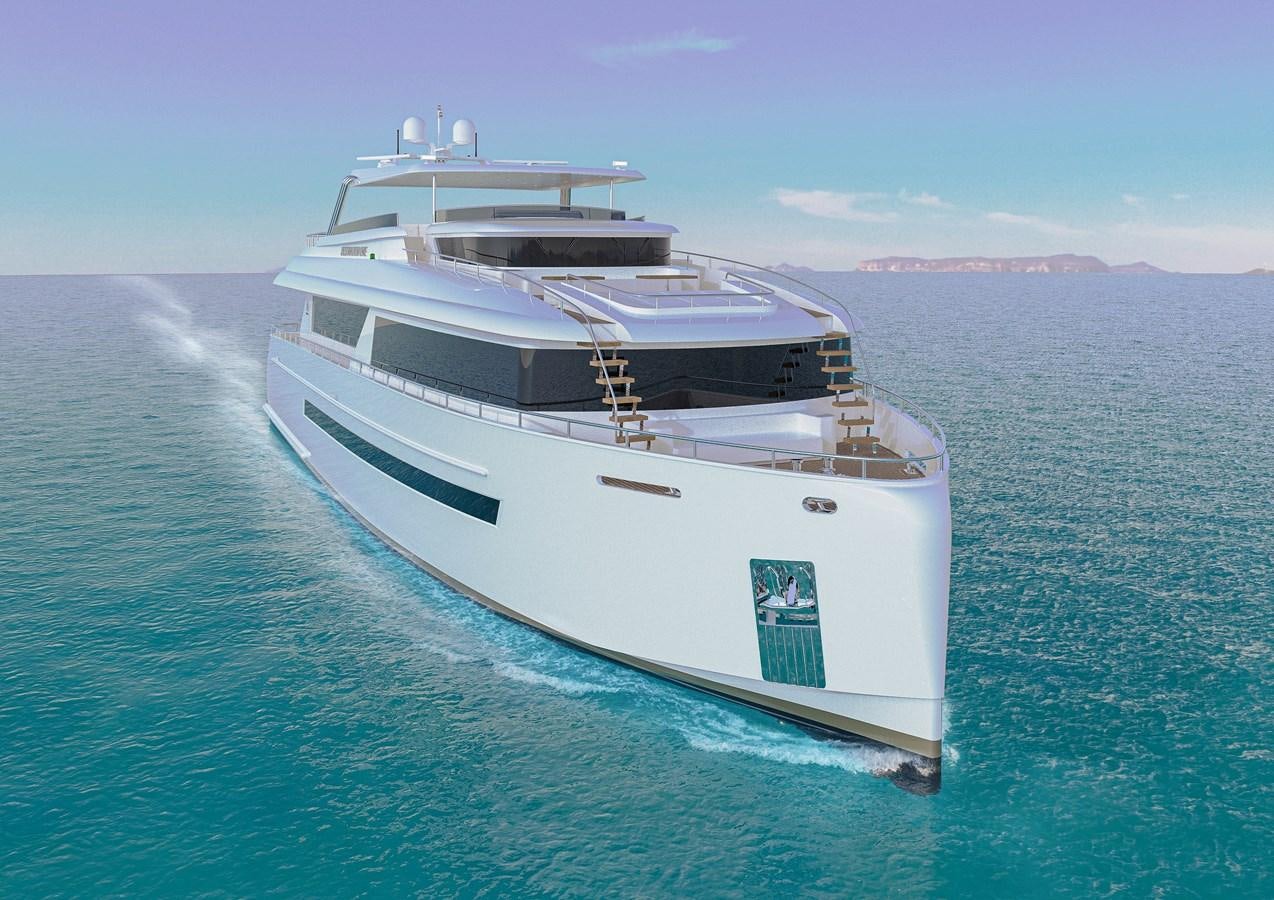 a white boat in the water aboard STELLARONE AL108 Yacht for Sale