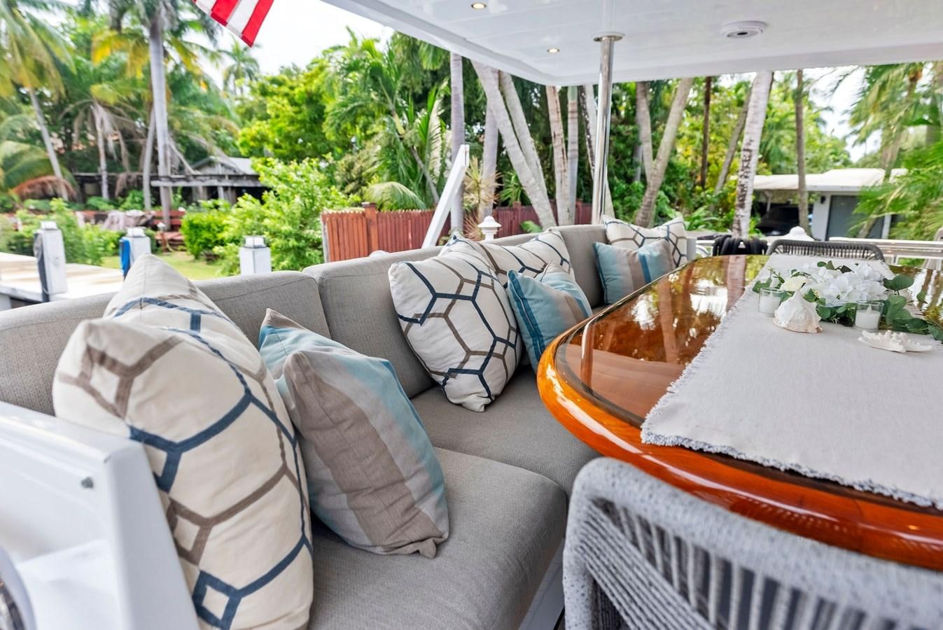 a group of pillows on a porch aboard TORTUGA Yacht for Sale