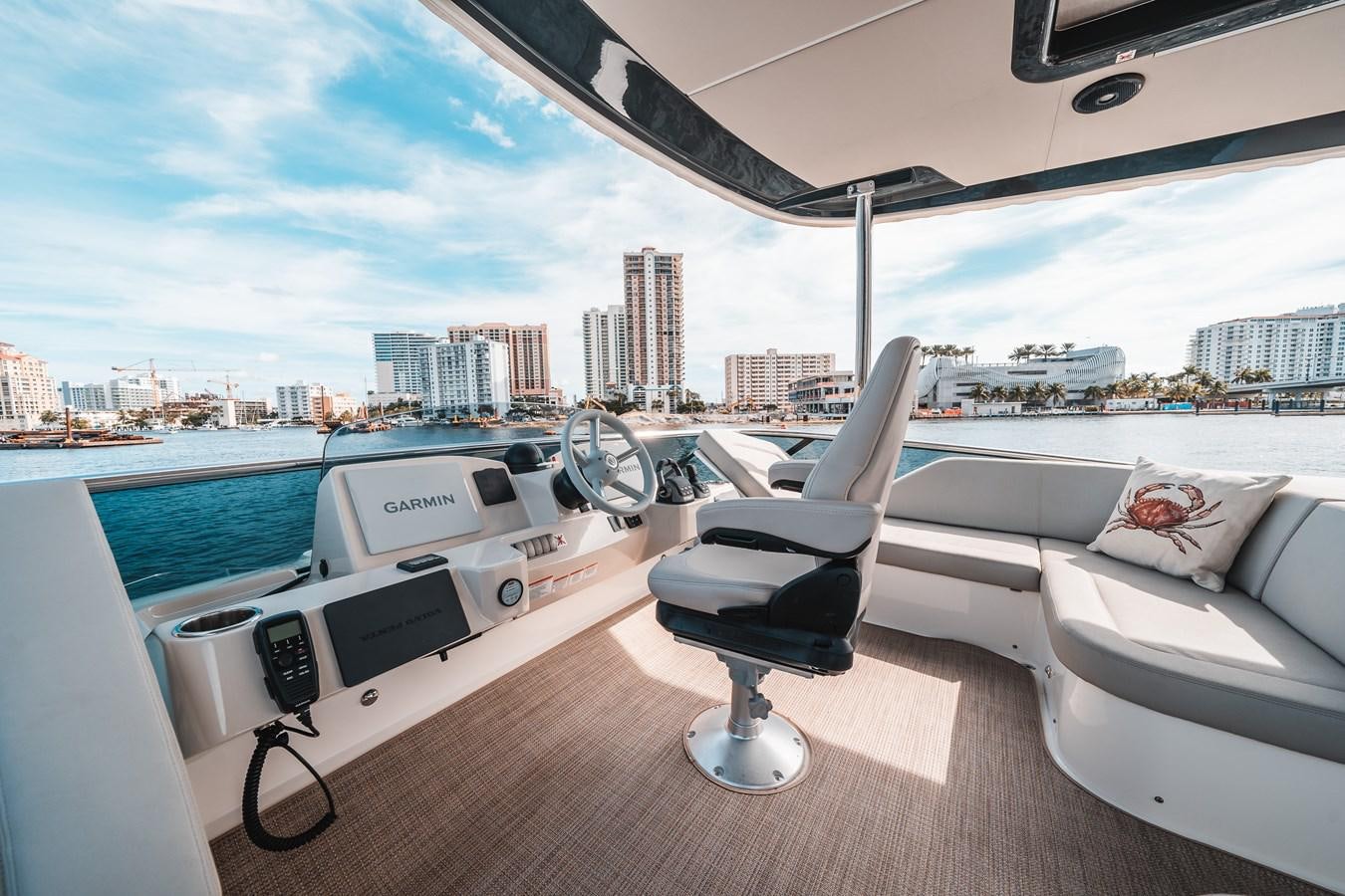 a room with a view of a city and a large body of water aboard ABSOLUTE 68 NAVETTA Yacht for Sale