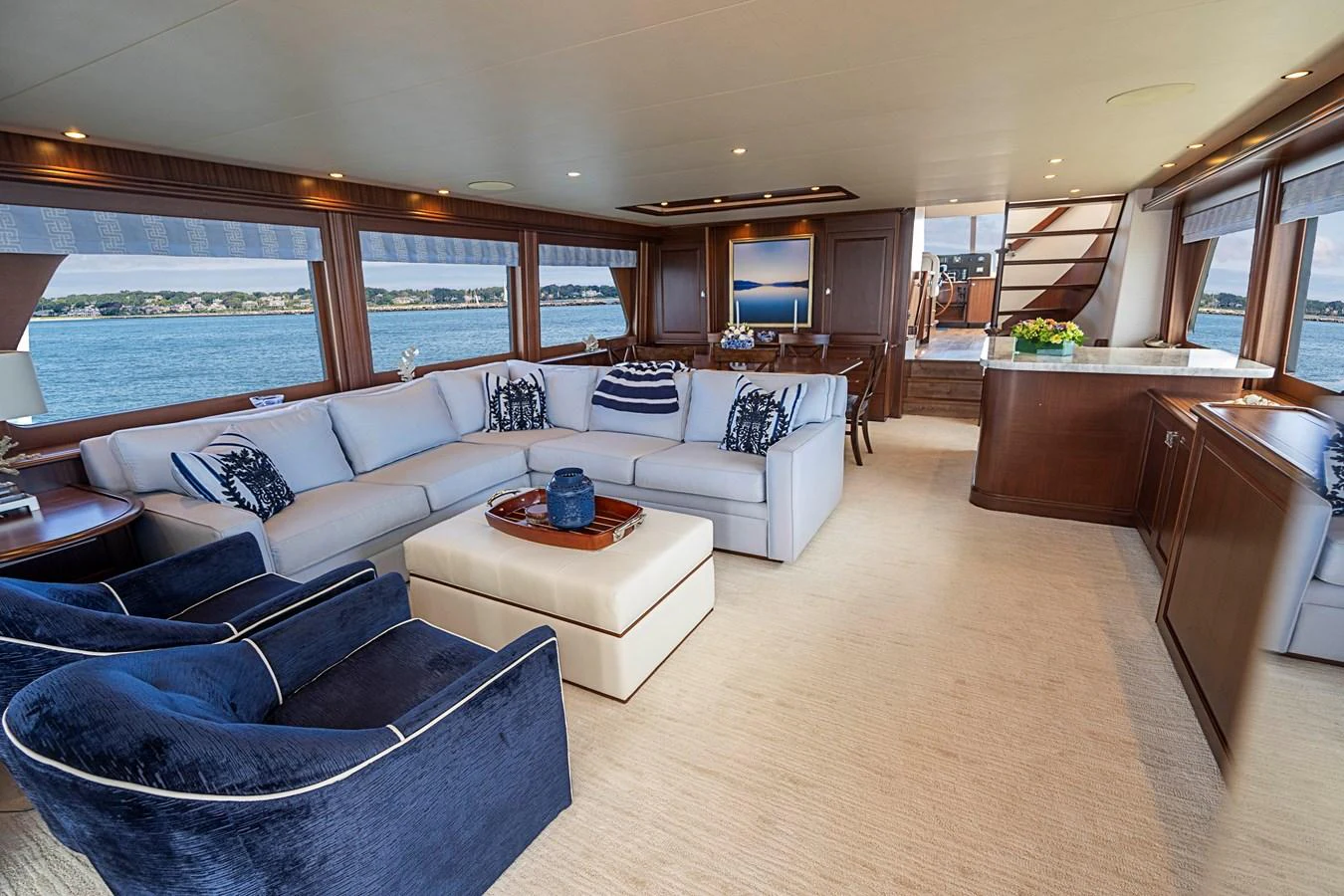 a living room with a large window aboard TRANQUILITY Yacht for Sale