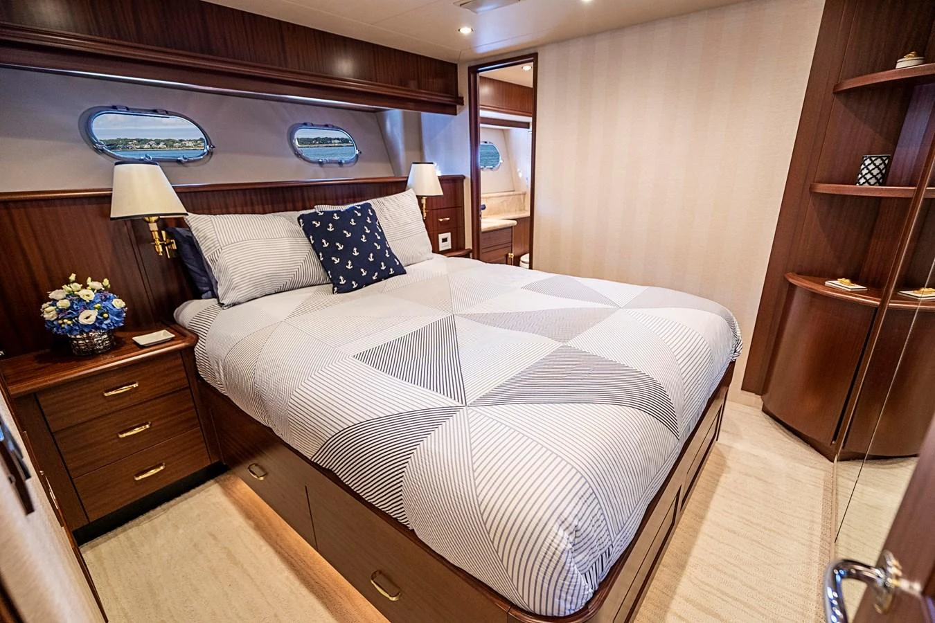 a bed in a room aboard TRANQUILITY Yacht for Sale