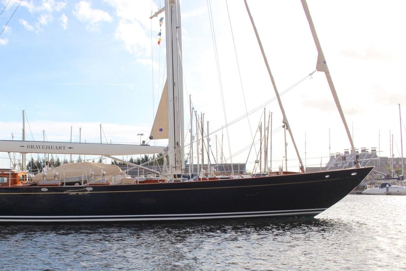 a large black and white boat aboard BRAVEHEART OF SARK Yacht for Sale
