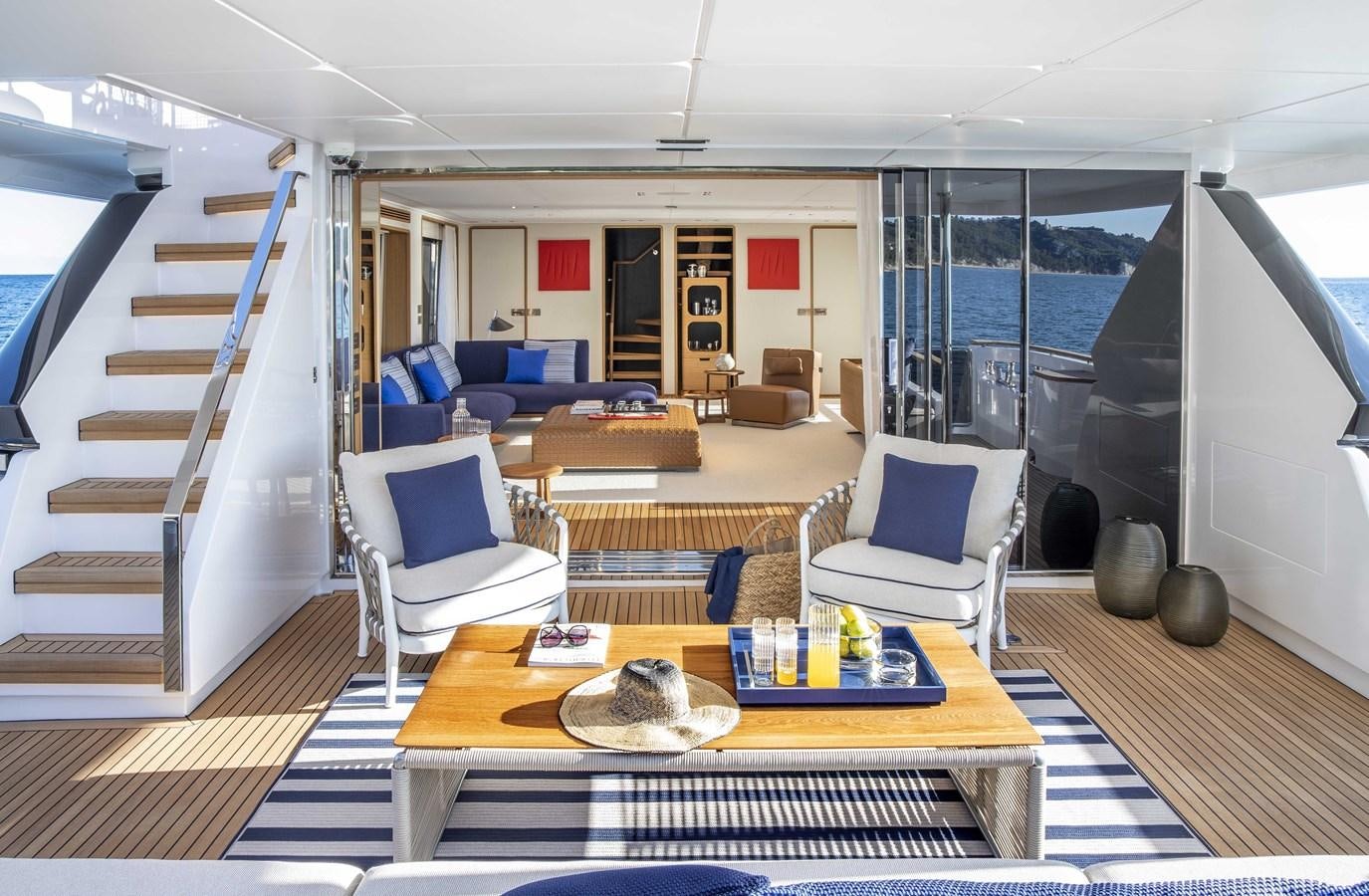 a modern looking living room aboard CUSTOM LINE NAVETTA 33/33 Yacht for Sale