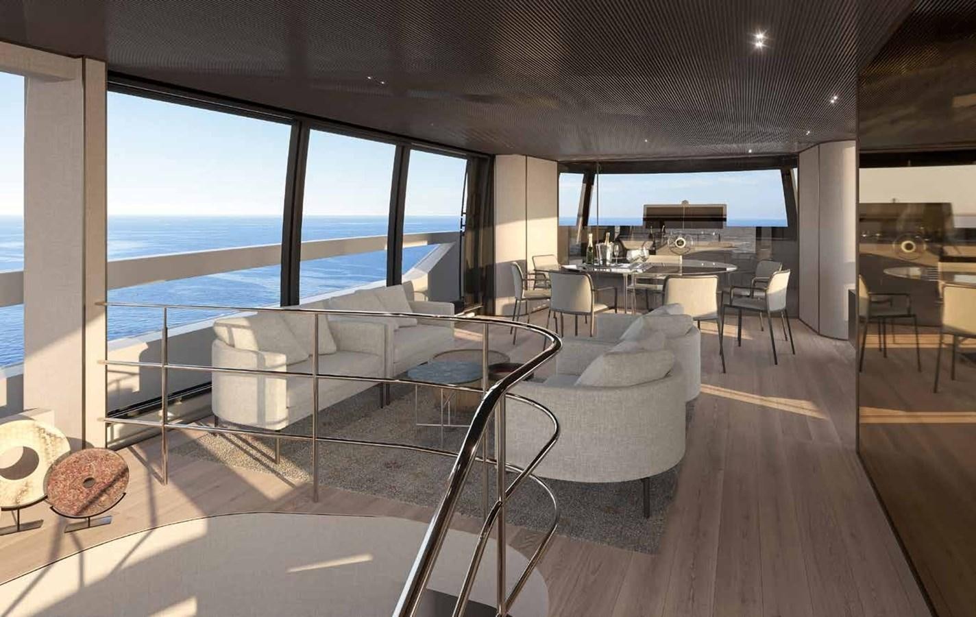 a room with a view of the ocean and the deck aboard 2024 SANLORENZO SP92 #16 Yacht for Sale