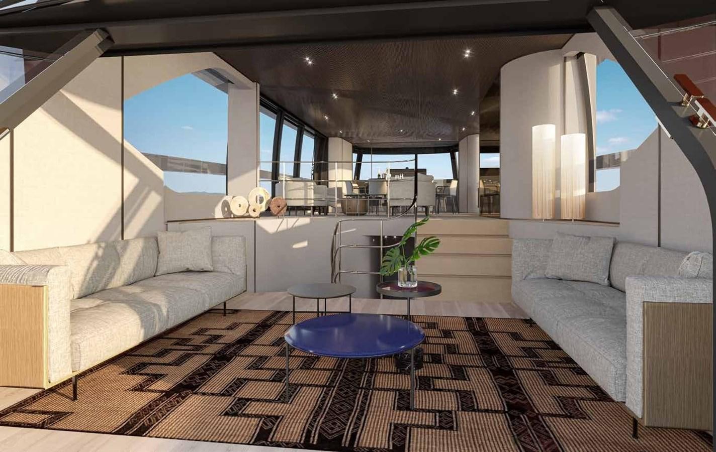 a living room with a couch and a table aboard 2024 SANLORENZO SP92 #16 Yacht for Sale