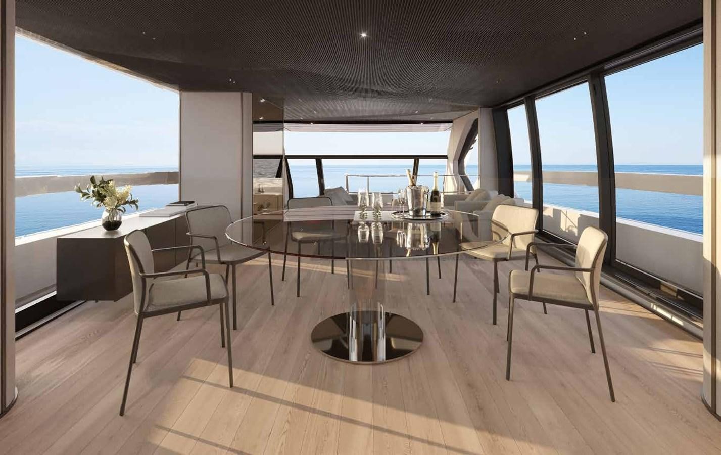 a room with tables and chairs aboard 2024 SANLORENZO SP92 #16 Yacht for Sale