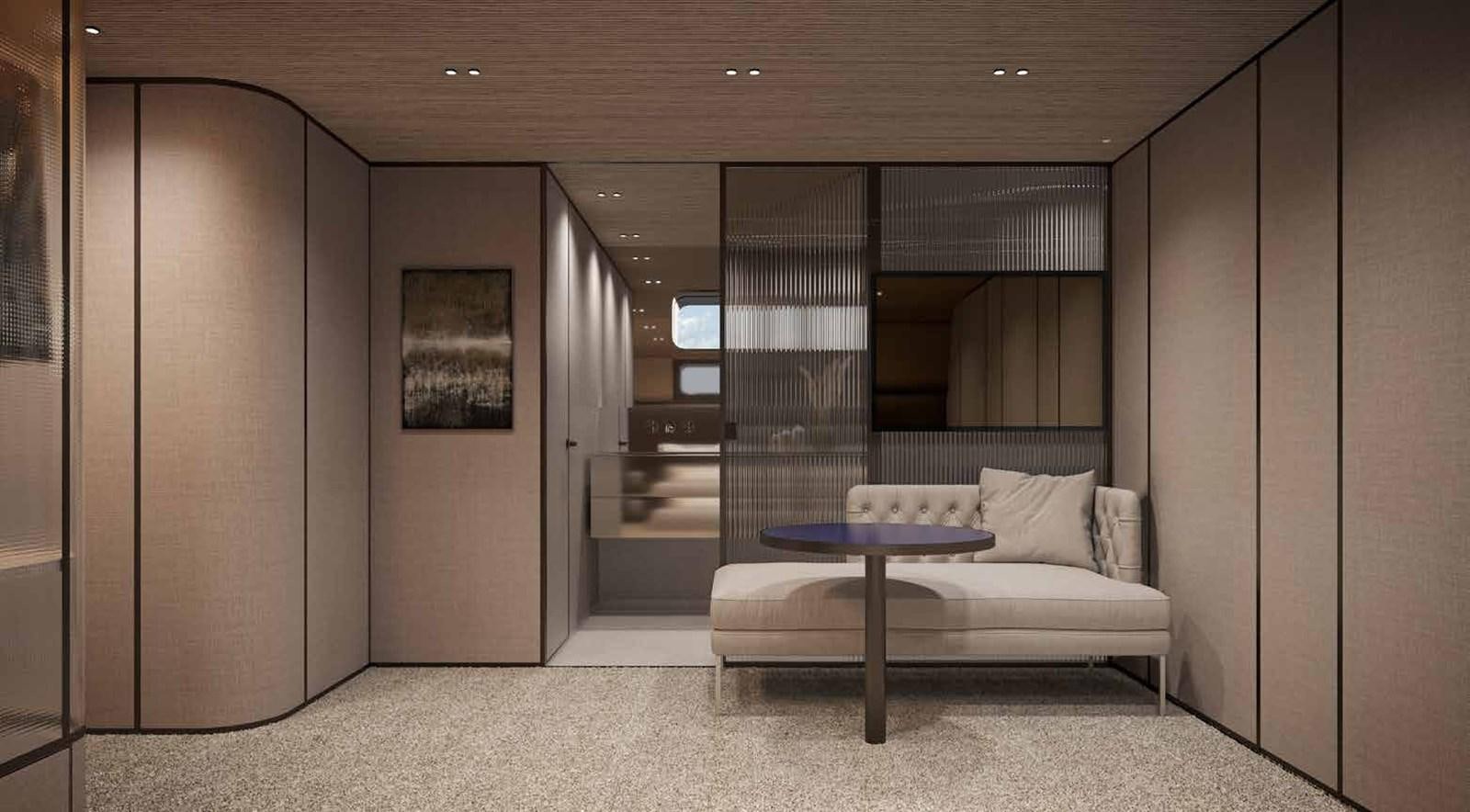 a room with a bed and a table aboard 2024 SANLORENZO SP92 #16 Yacht for Sale