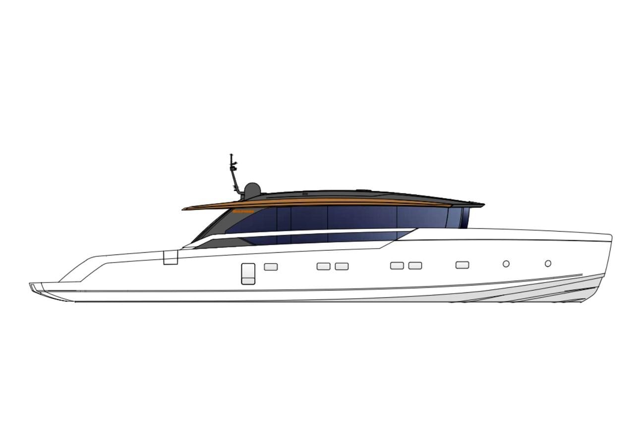 a white boat with a black and white design aboard 2024 SANLORENZO SP92 #16 Yacht for Sale