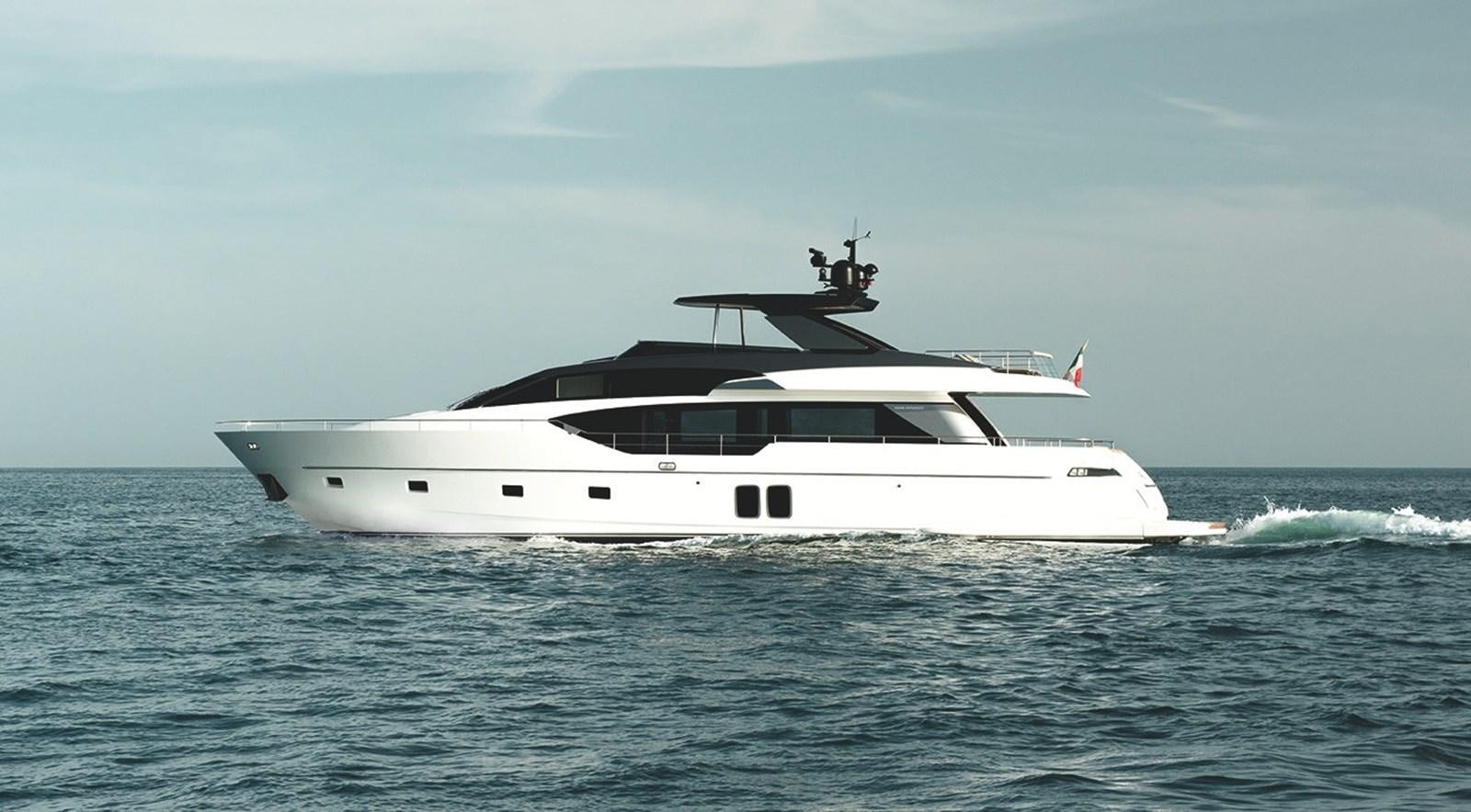 a white yacht in the ocean aboard 2023 SANLORENZO SL86 #799 Yacht for Sale