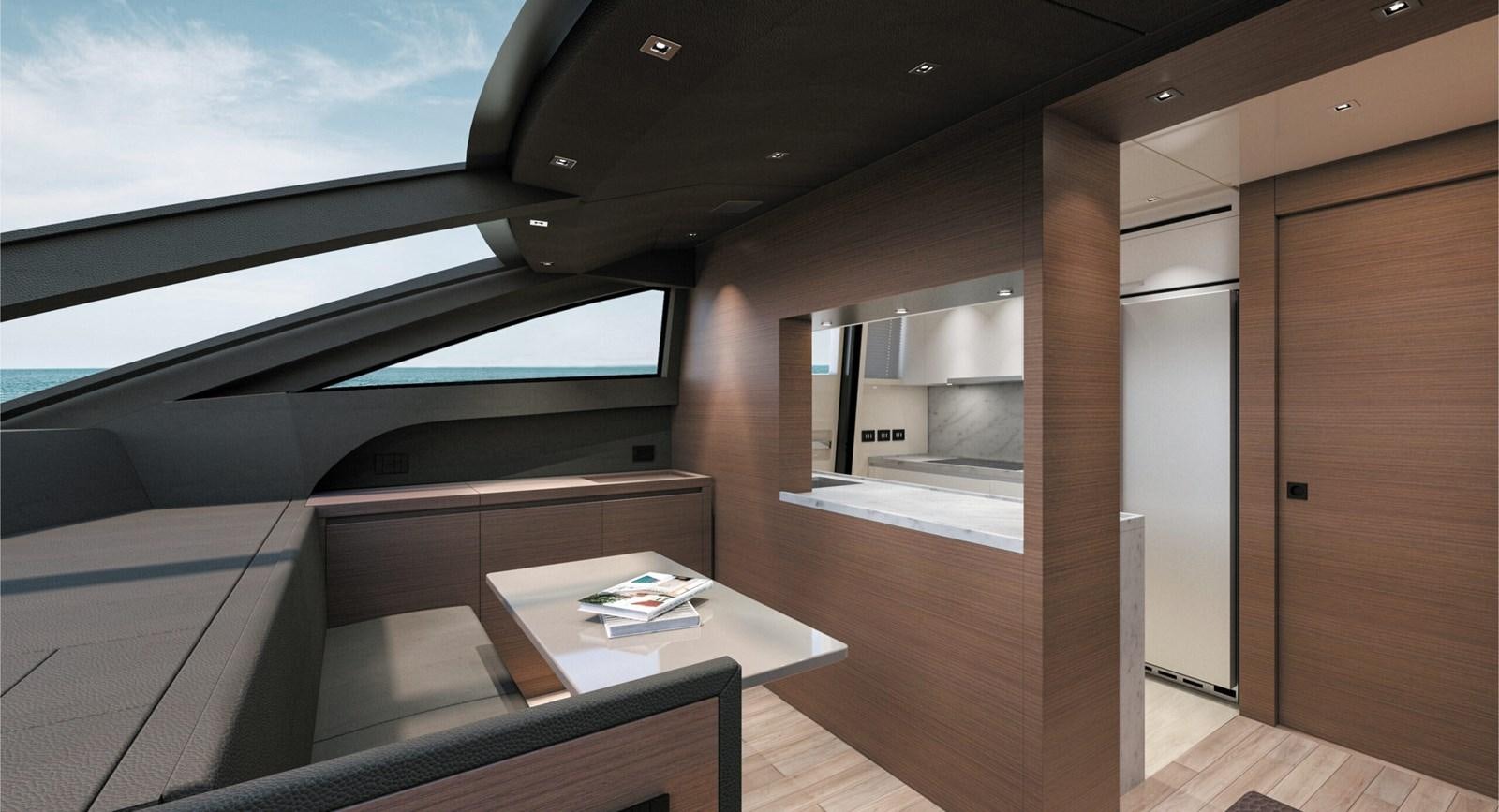 a room with a table and a window aboard 2023 SANLORENZO SL86 #799 Yacht for Sale