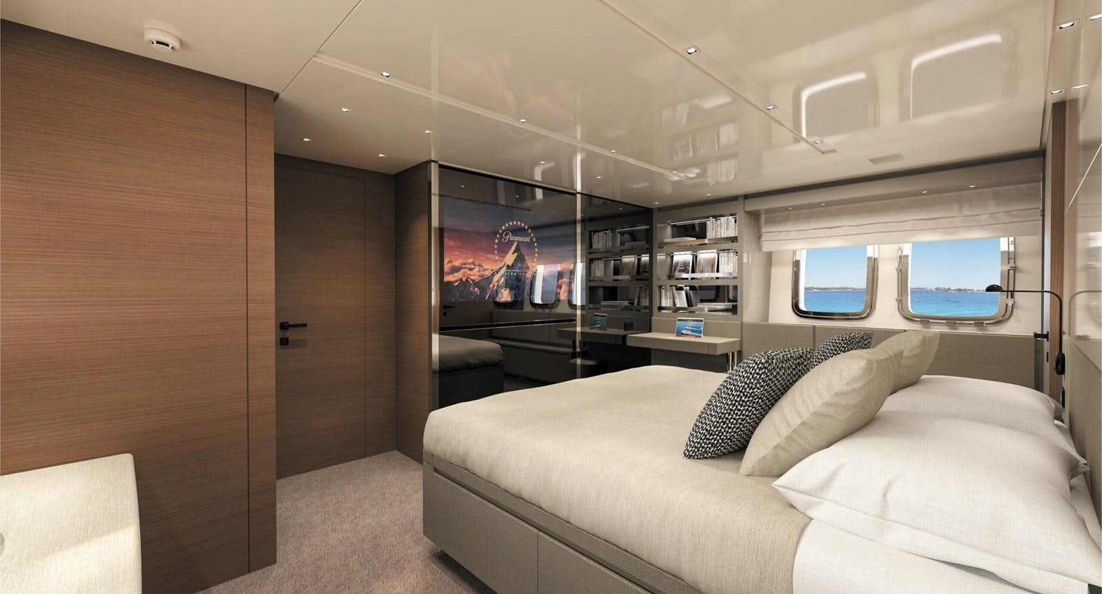 a room with a bed and a window aboard 2023 SANLORENZO SL86 #799 Yacht for Sale