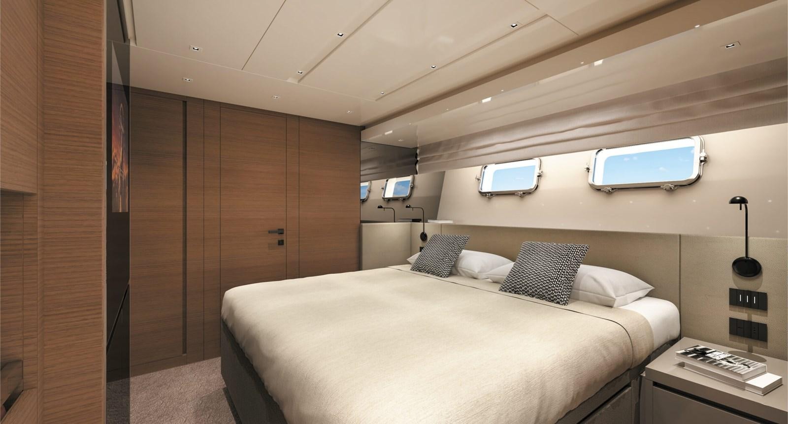 a room with a bed and a television aboard 2023 SANLORENZO SL86 #799 Yacht for Sale