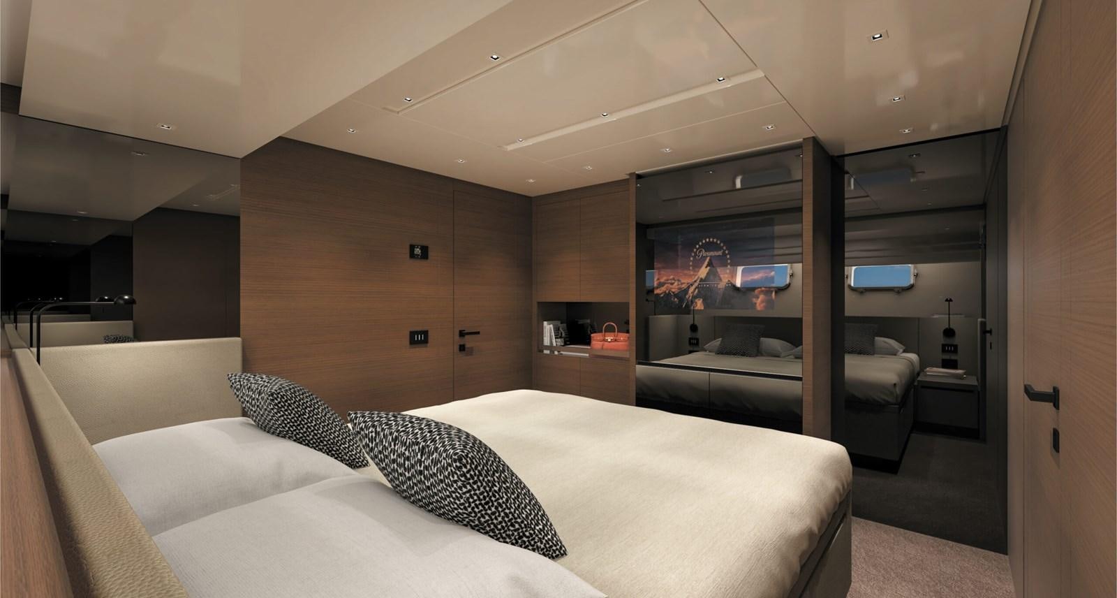 a bedroom with a bed and a tv aboard 2023 SANLORENZO SL86 #799 Yacht for Sale