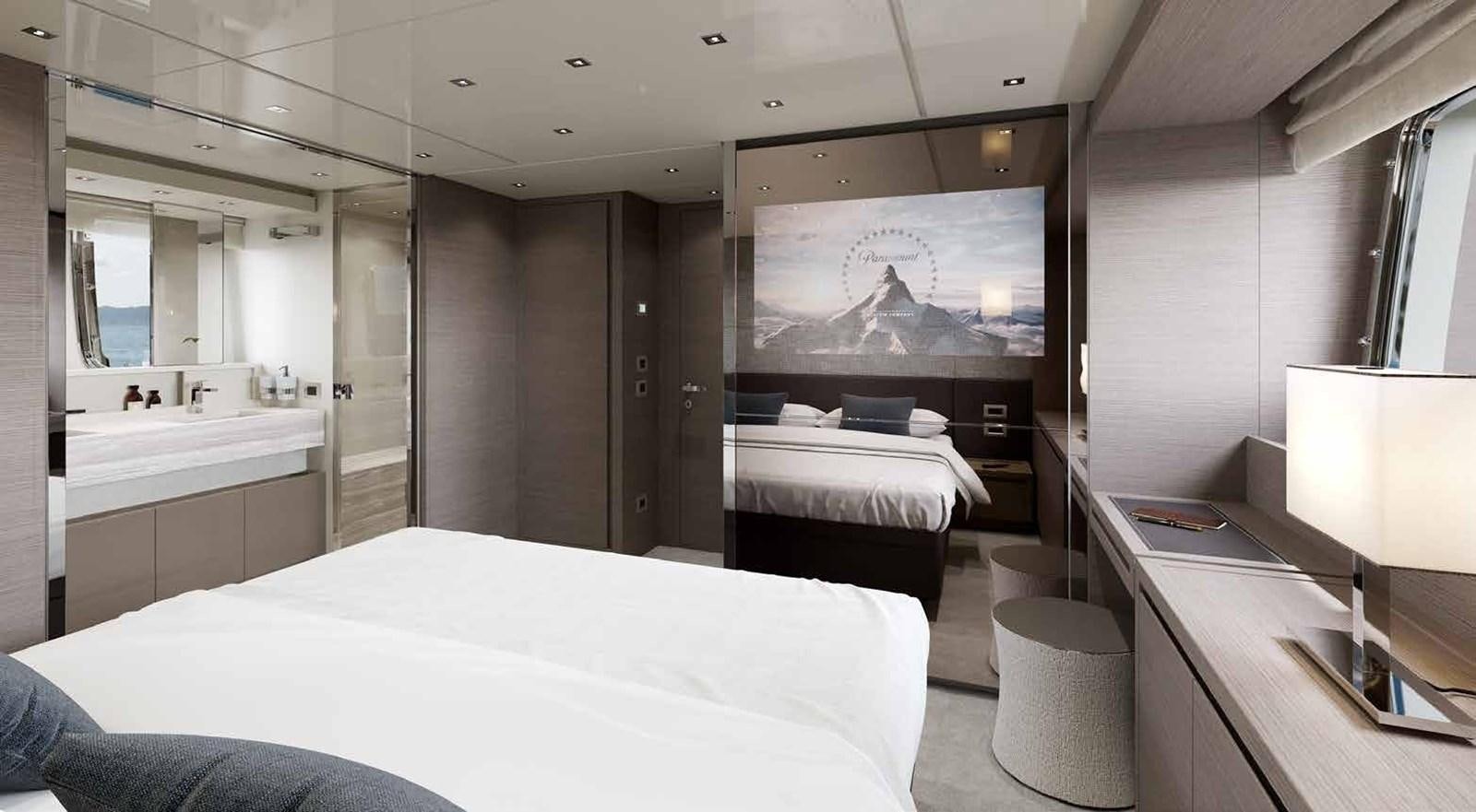 a room with a bed and a desk aboard 2021 SANLORENZO SL78 #721 Yacht for Sale