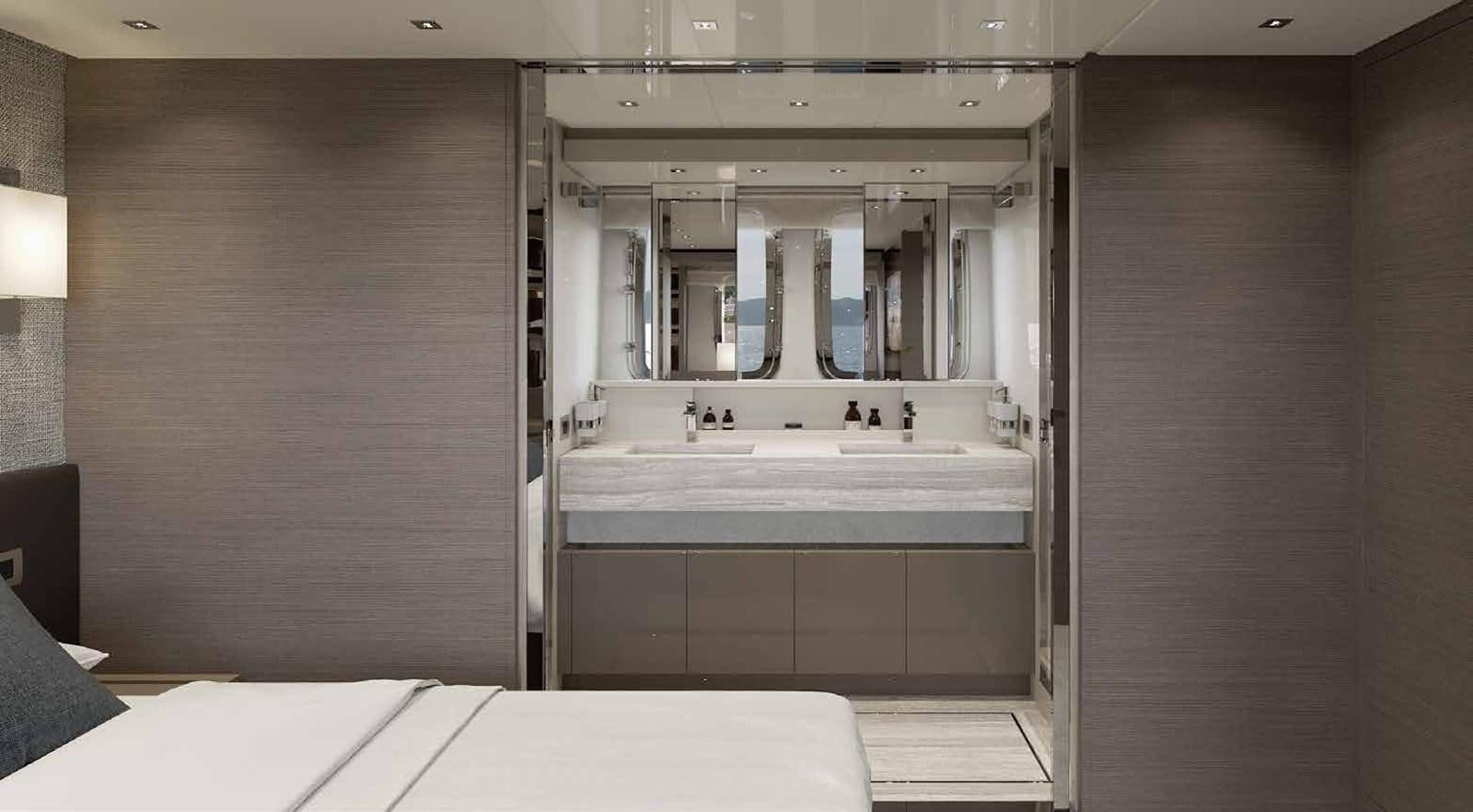 a bathroom with a sink and a mirror aboard 2021 SANLORENZO SL78 #721 Yacht for Sale