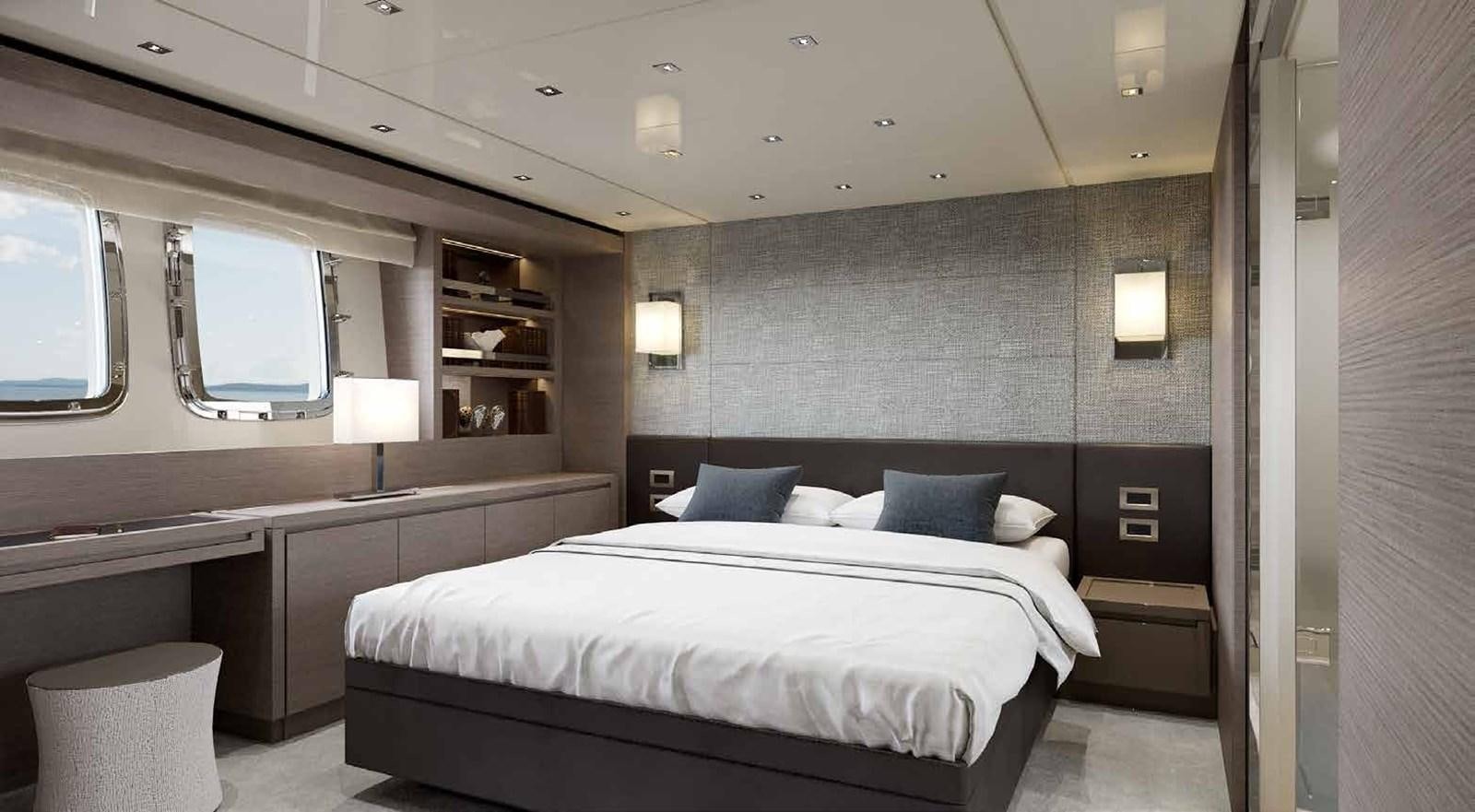 a room with a bed and a desk aboard 2021 SANLORENZO SL78 #721 Yacht for Sale