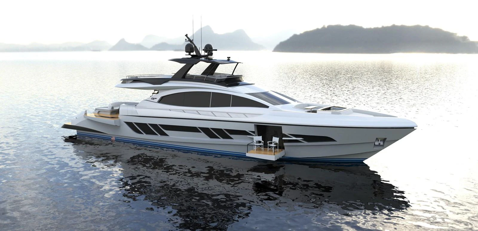 a white boat in the water aboard 2024 LAZZARA LSY 120 Yacht for Sale
