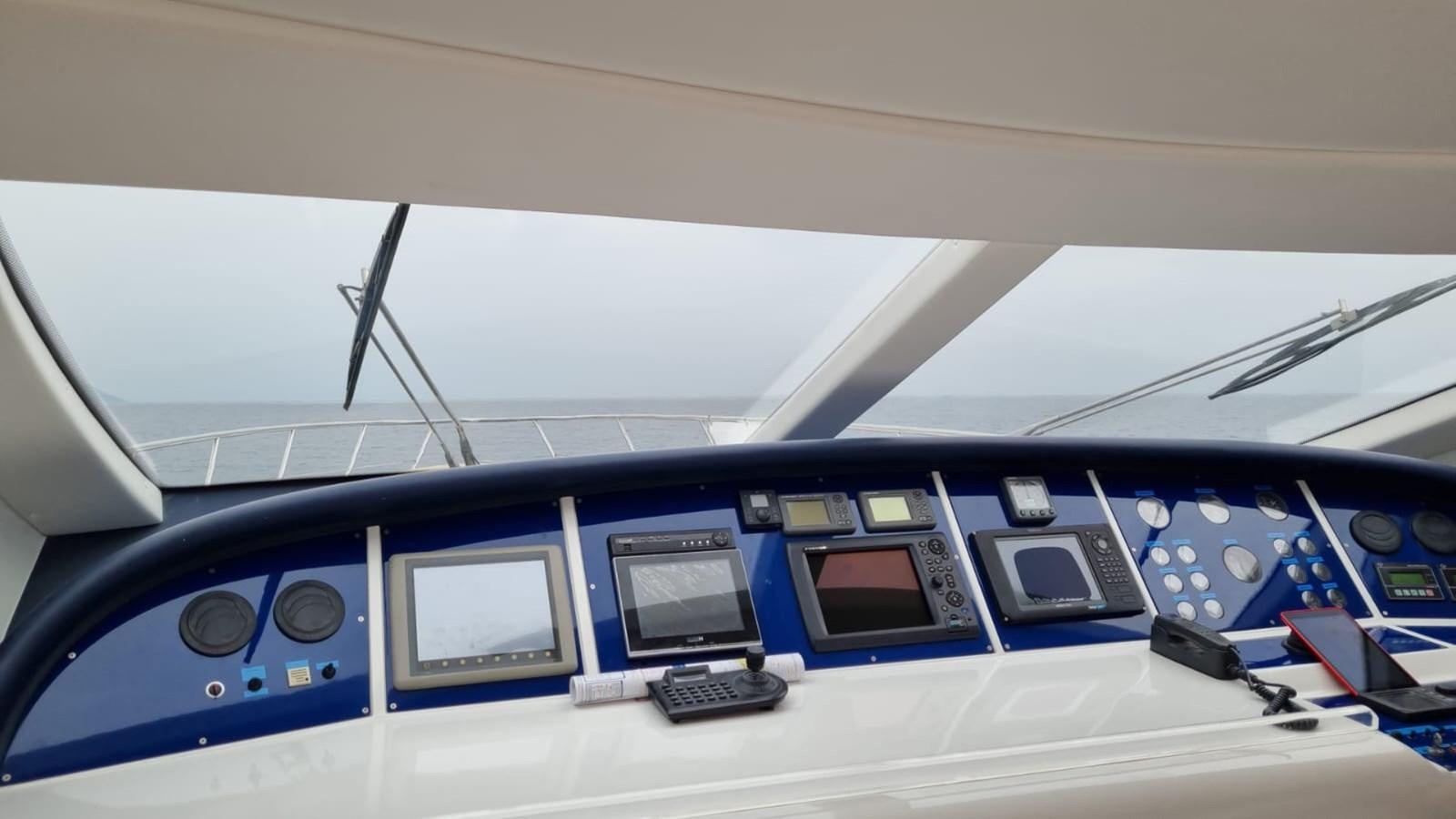 a row of computers on a table aboard SUERT 70 Yacht for Sale