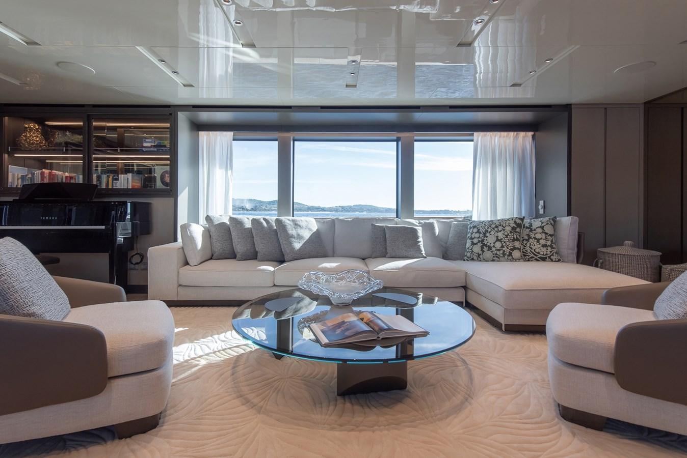 a living room with a large window aboard STONE HILLS Yacht for Sale