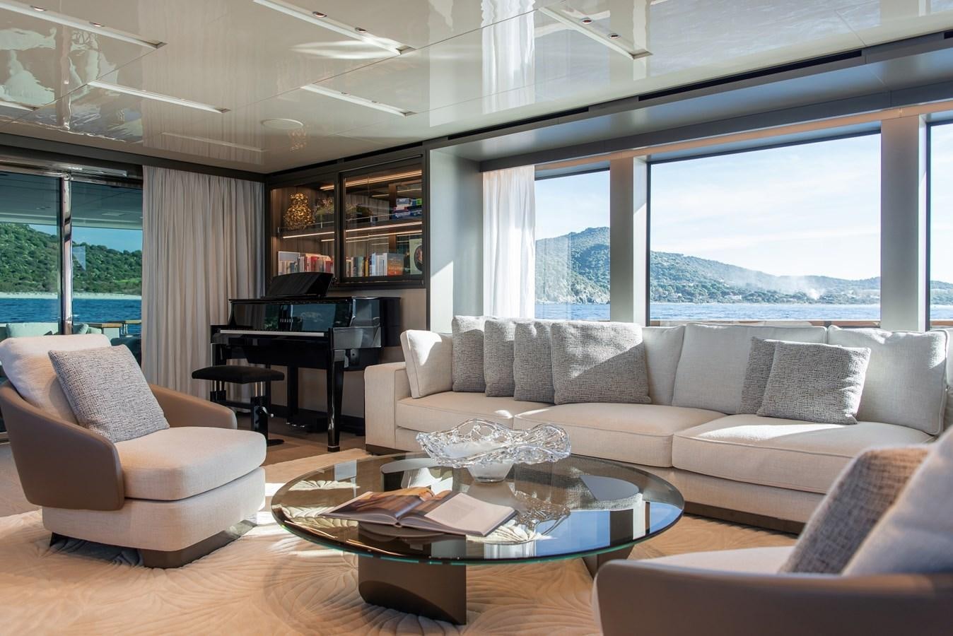 a living room with a large window aboard STONE HILLS Yacht for Sale