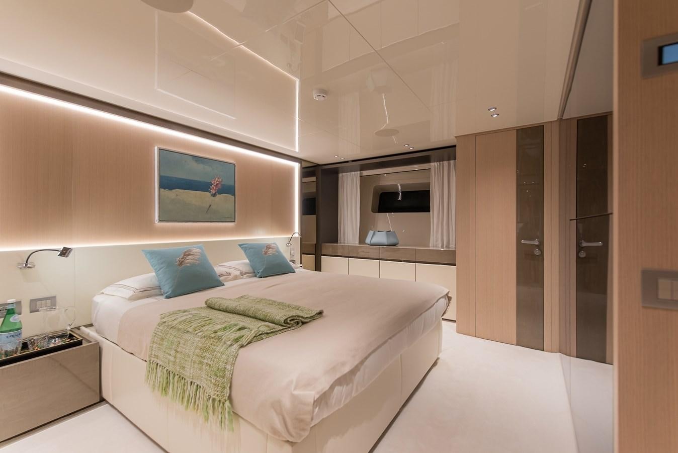 a bed in a room aboard STONE HILLS Yacht for Sale