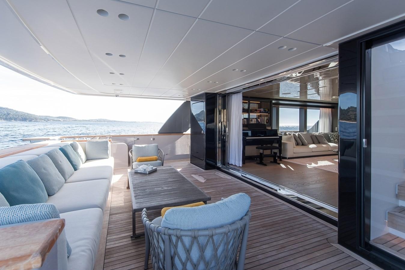 a living room with a large window aboard STONE HILLS Yacht for Sale