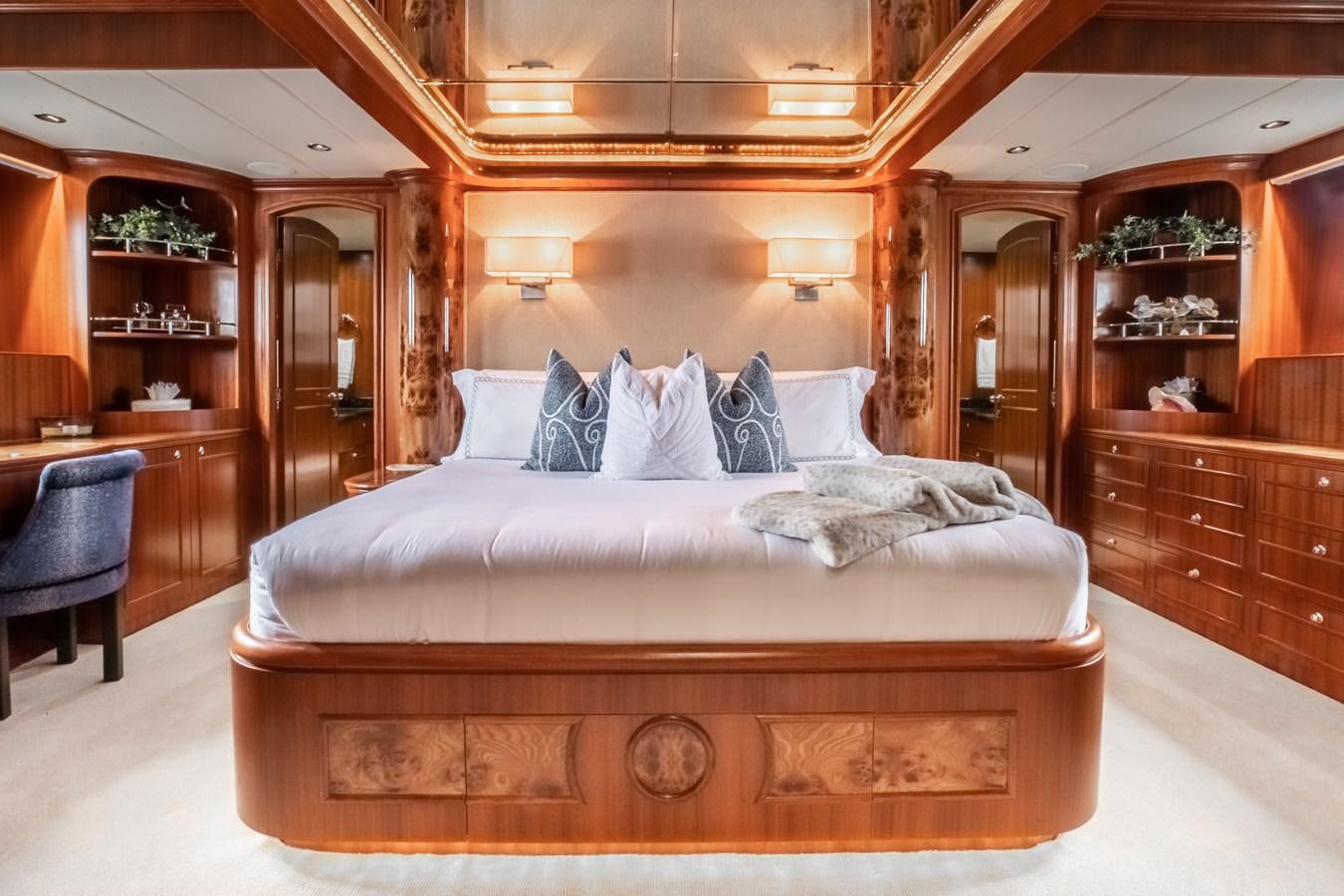 a bed in a room aboard BAD DADDY Yacht for Sale