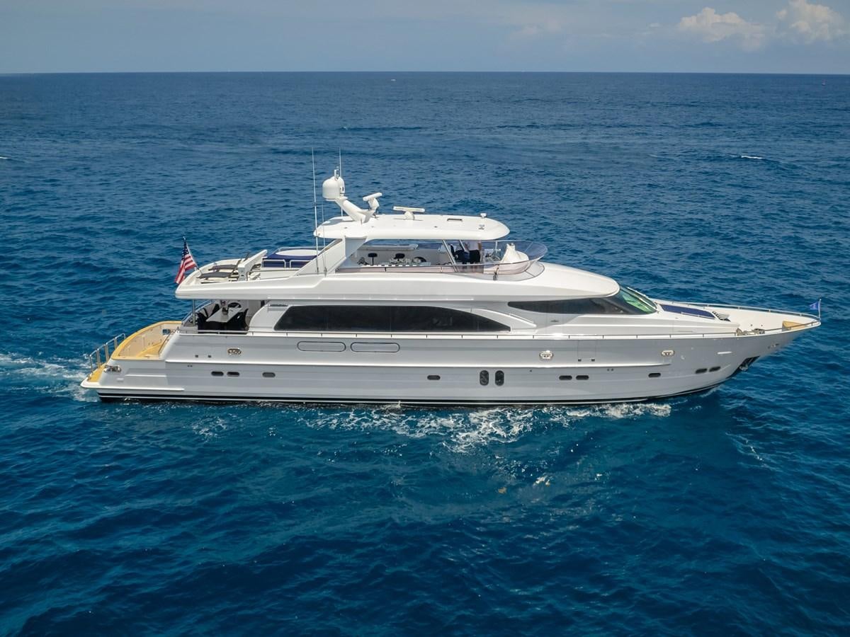 a white yacht in the water aboard BAD DADDY Yacht for Sale