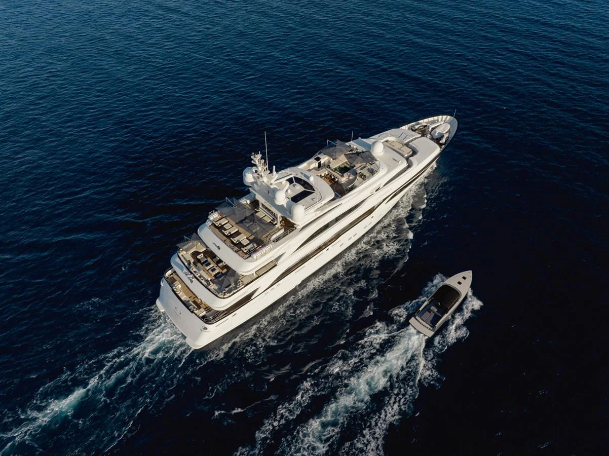 a military ship in the water aboard LIONESS V Yacht for Sale