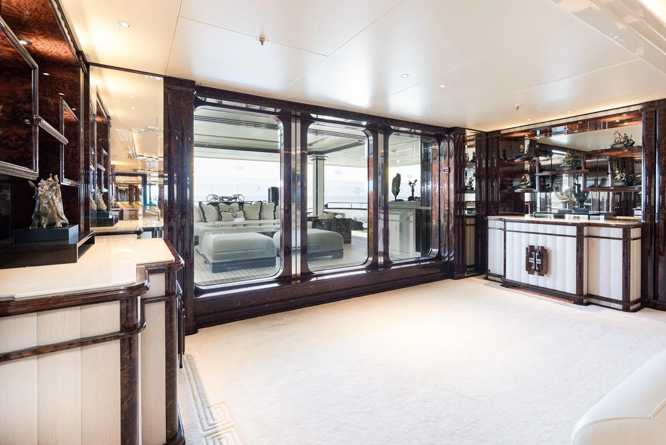 a room with a large window aboard LIONESS V Yacht for Sale
